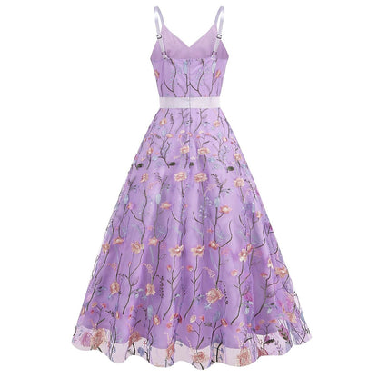 Floral Embroidered V-Neck Midi Dress