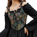 Floral Lace-up Front Vest U-Back 10 Bones Corset - Retrorobe
