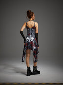 Women's Gothic Skeleton Rose High-Low Halloween Dress