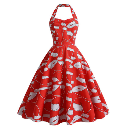 Christmas Vintage Santa Claus Halter Dress