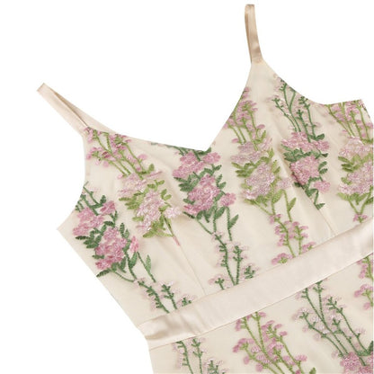 Floral Embroidered V-Neck Midi Dress