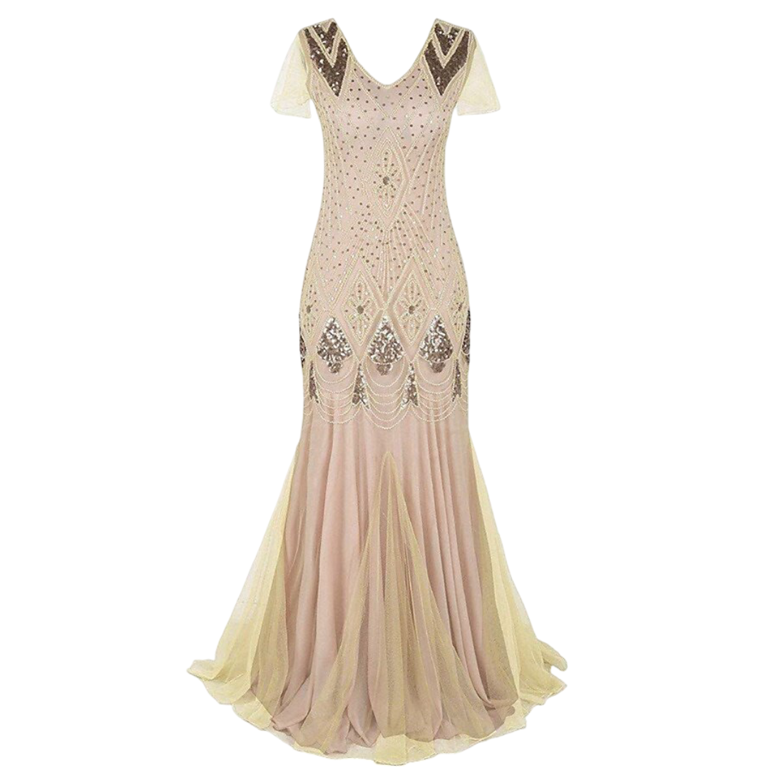 1920s Champagne Flapper Dress Evening Gown for Stunning Elegance retrorobe 1920s Champagne Flapper Dress Evening Gown for Stunning Elegance retrorobe