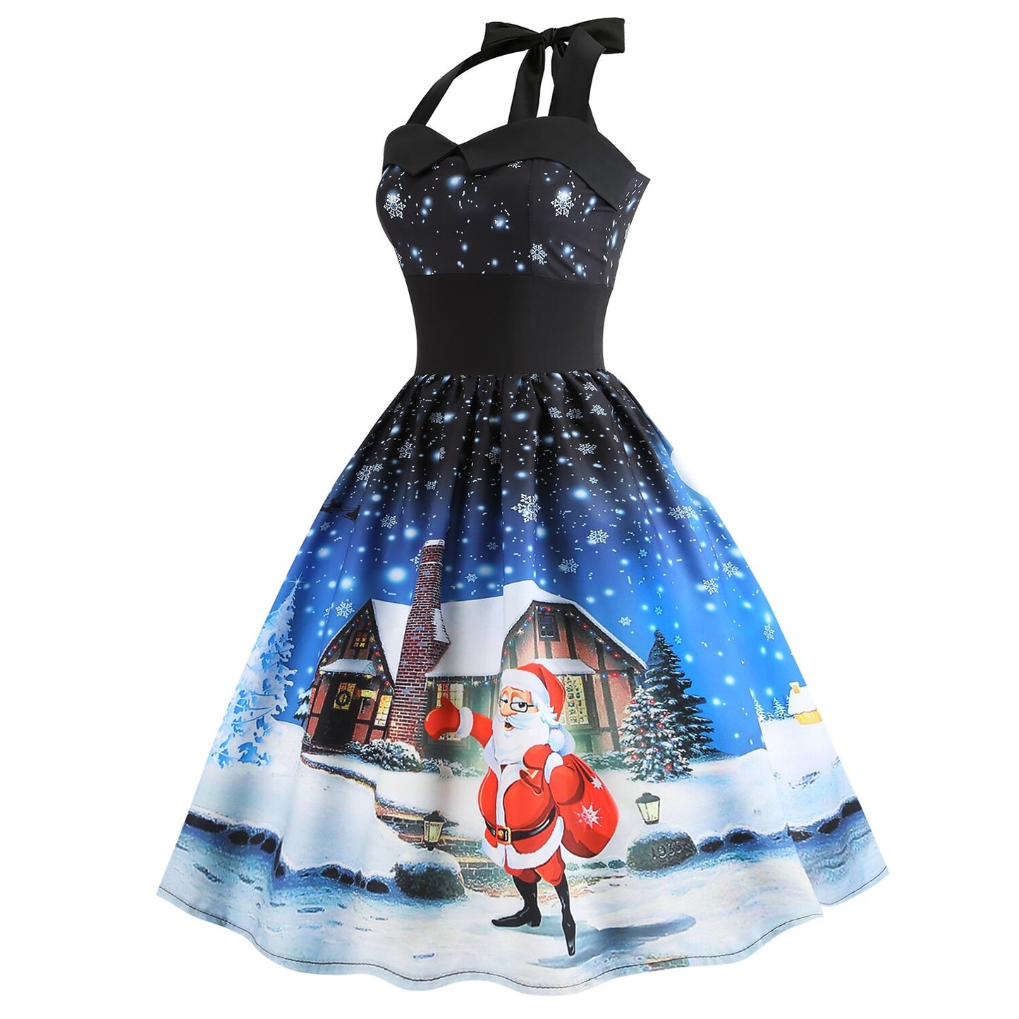 Retro Christmas Santa Halter Dress