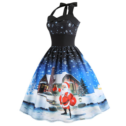 Retro Christmas Santa Halter Dress