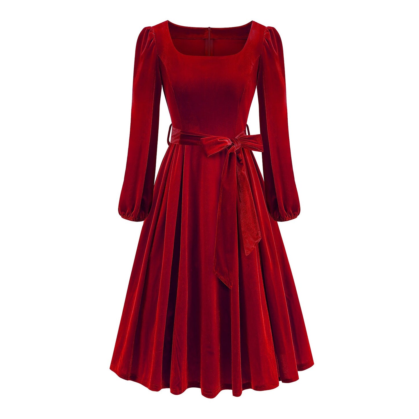 Vintage Xmas Belted A-Line Velvet Dress
