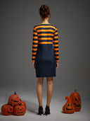 Women's Orange Black Striped Gothic Halloween Dress