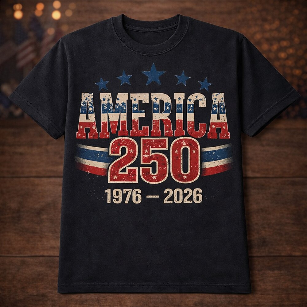 Men's American 250th American Flag 1776-2026 Patriotic Retro Printed T-shirt