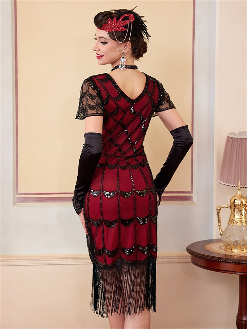 Red Sequin Pattern Flapper Dress
