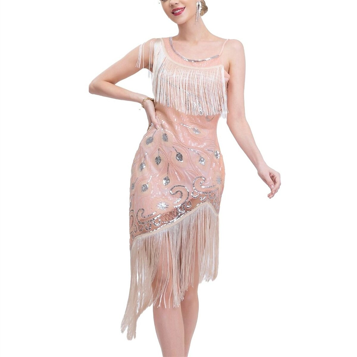 One-Shoulder Flapper Dress with Sequin Floral Detailing
