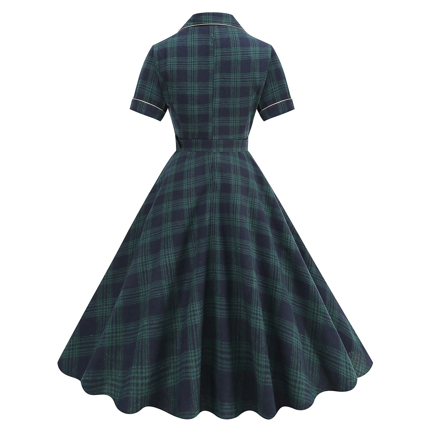 Women's 1950s Plaid Lapel Collar Swing Dress