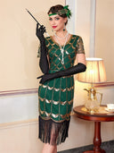 Vestido flapper verde con patrón de lentejuelas