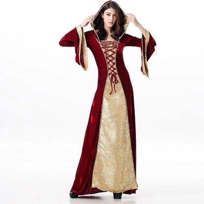 Medieval Lace-Up Hooded Velvet Gown