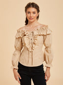 Women's Beige Off-Shoulder Ruffle Pirate Costume Set