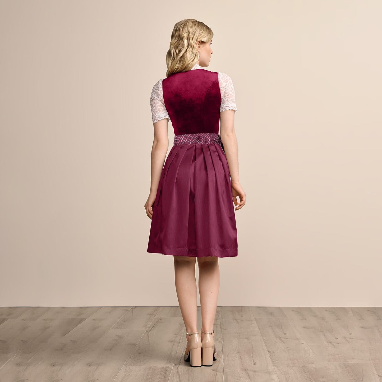 Oktoberfest Burgundy Traditional Dirndl Dress with Apron