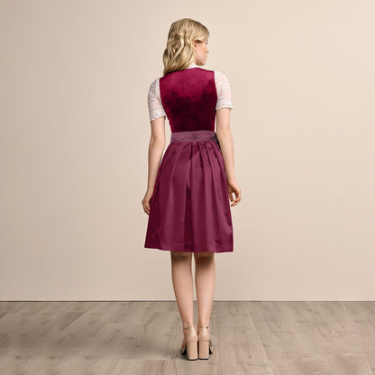 Oktoberfest Burgundy Traditional Dirndl Dress with Apron