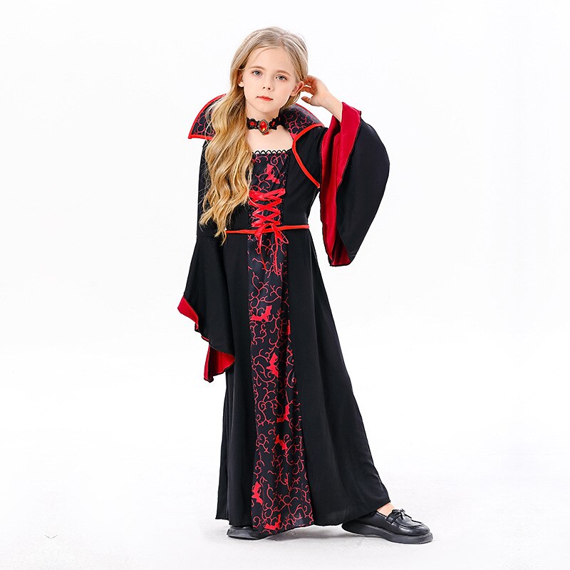 Gothic Long Sleeve Black Red Vampire Dress