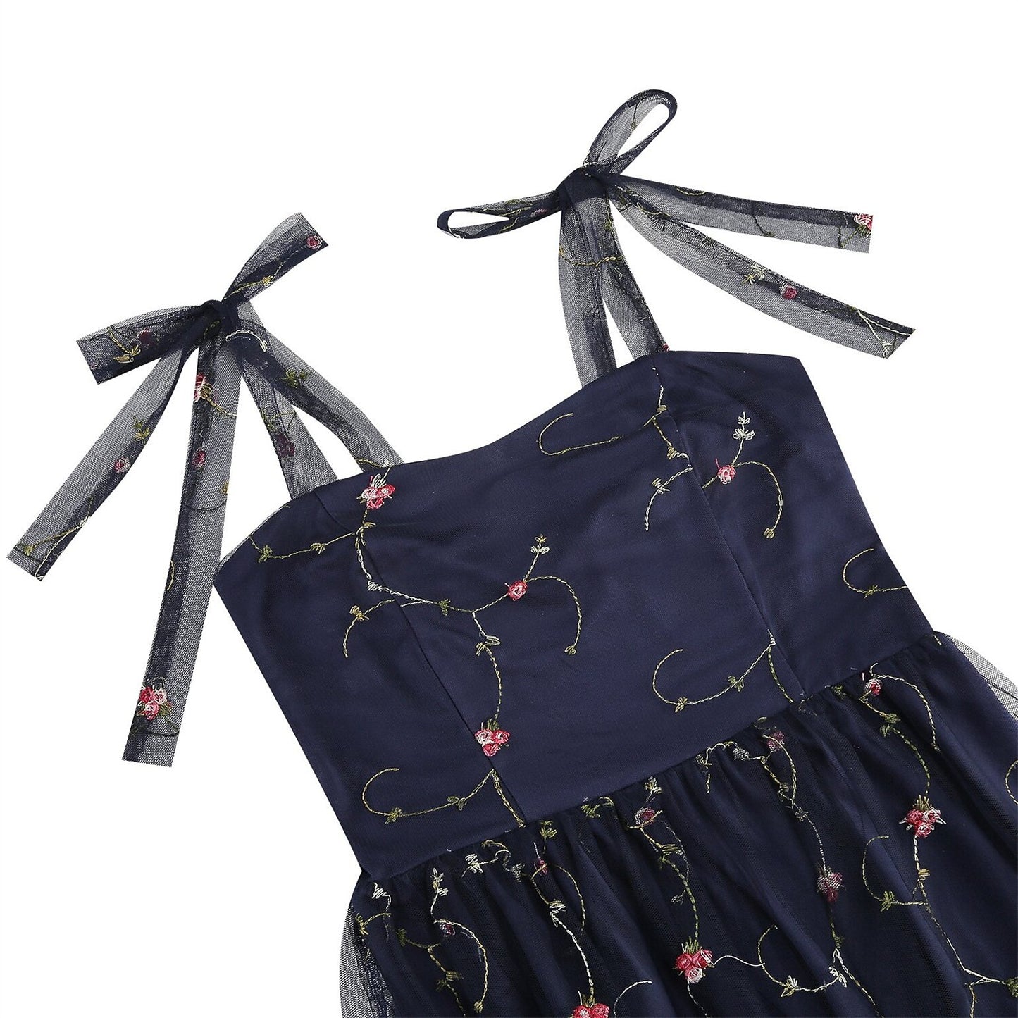 Embroidered Tie Strap Midi Dress