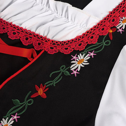 Oktoberfest Rot Schwarz Besticktes Dirndlkleid mit Schürze 