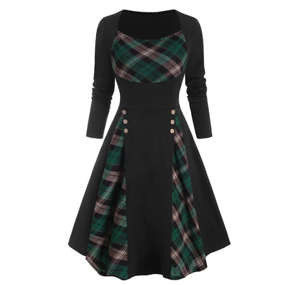 Christmas Vintage Plaid Panel Swing Dress