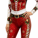Women's Red Holly White-Yoke Flared Christmas Bodysuit