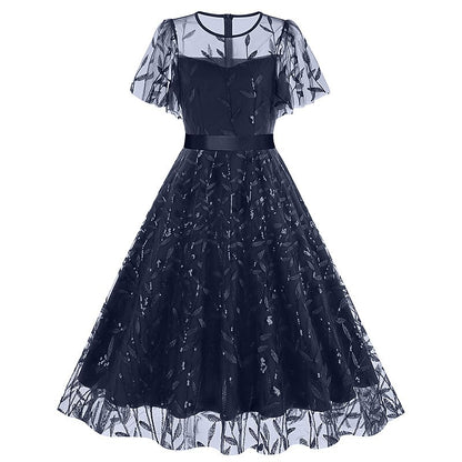 Embroidered Flutter Sleeve Midi Dress