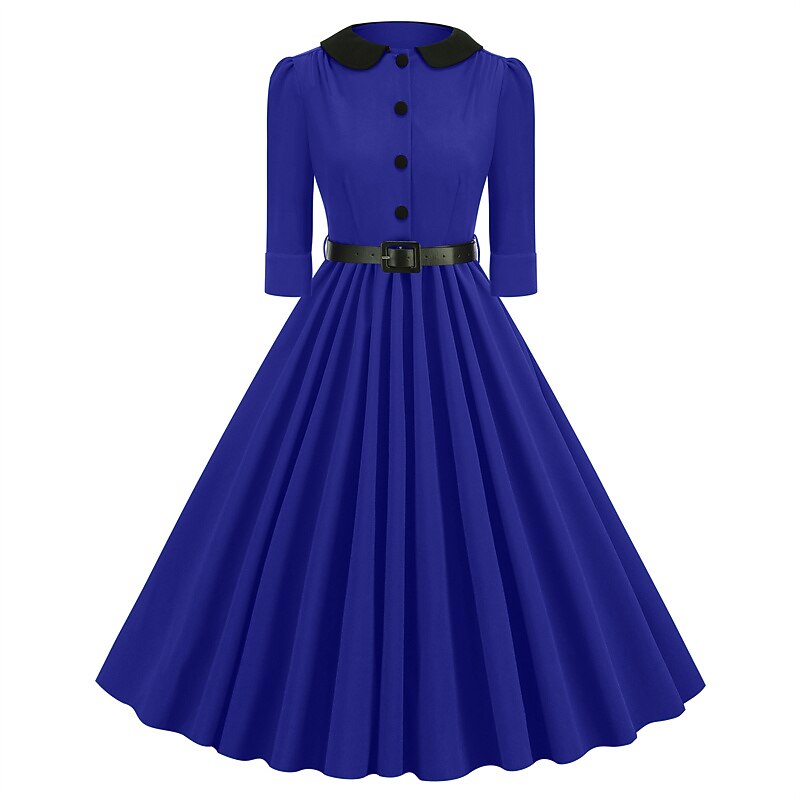Women's 1950s Peter Pan Collar Half Sleeve A-Line Dress