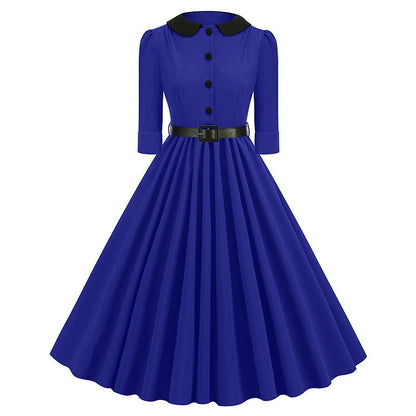 Women's 1950s Peter Pan Collar Half Sleeve A-Line Dress