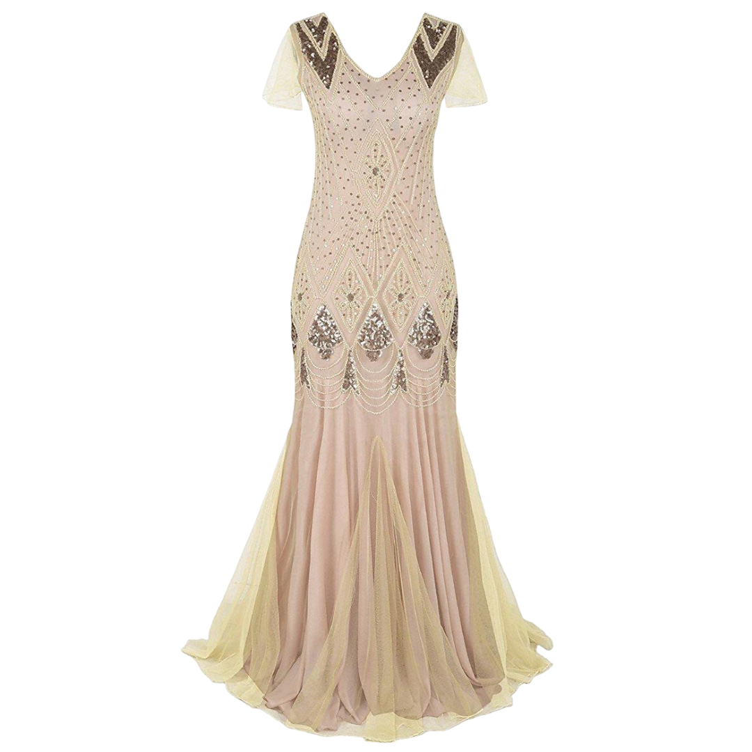 1920s Champagne Flapper Dress Evening Gown for Stunning Elegance retrorobe 1920s Champagne Flapper Dress Evening Gown for Stunning Elegance retrorobe