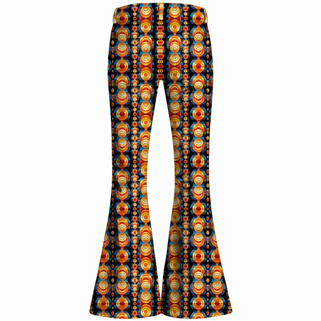 Retro 70s Psychedelic Circle Print High Waist Wide Flared Trousers