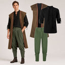 Men's Burgundy Renaissance Long Vest 3-Piece Costume Set