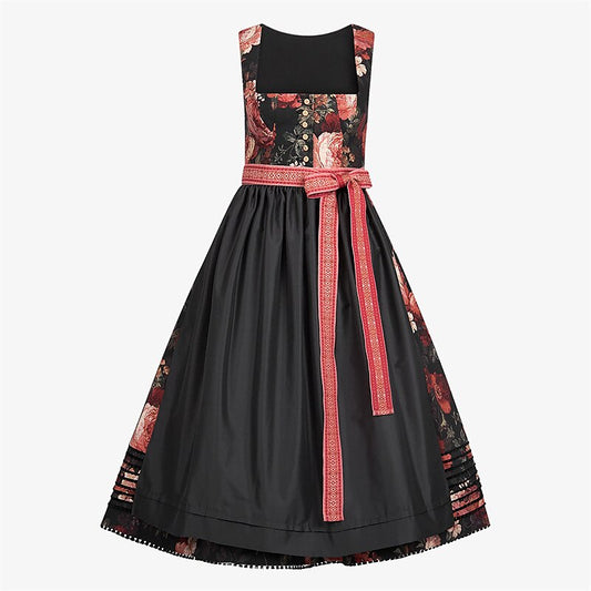 Oktoberfest Women's Black Floral Dirndl Dress with Apron - Retrorobe