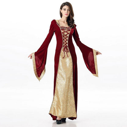 Medieval Lace-Up Hooded Velvet Gown
