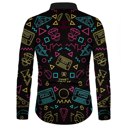 Retro 70S Memphis Geometric Long Sleeves Collar Shirt