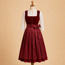 Premium Burgundy Jacquard Oktoberfest Dirndl & White Lace Blouse Set