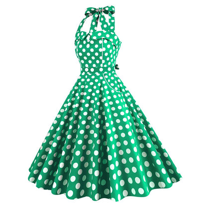 Women's 1950s Polka Dot Halter Neck Swing Dress
