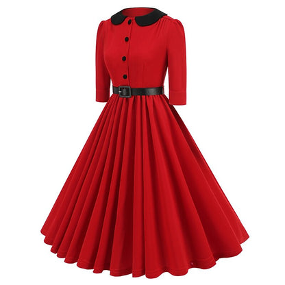Women's 1950s Peter Pan Collar Half Sleeve A-Line Dress