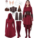 Vestido asimétrico medieval con tocado, corsé y armaduras