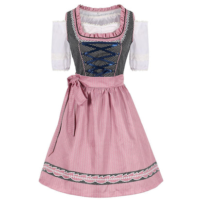Oktoberfest Polka Dot Dirndl Dress with Pink Apron