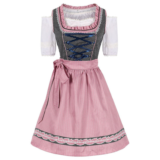 Oktoberfest Polka Dot Dirndl Dress with Pink Apron