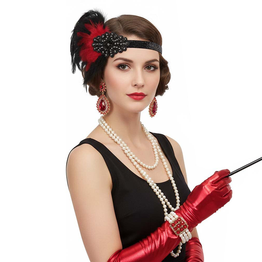 1920s Flapper Accessory Set with Ruby Jewels