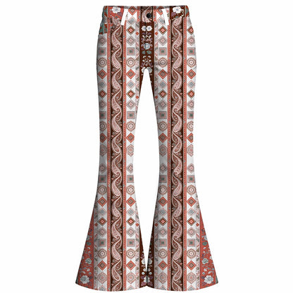 Retro 70s Paisley Geometric High Waist Wide Flared Trousers