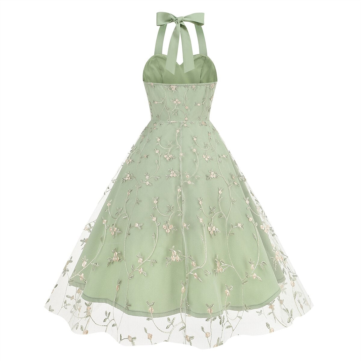 Floral Embroidered Halter Midi Dress