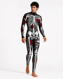 Conjunto para hombre de abrigo de vampiro borgoña y bodysuit de esqueleto, de 3 piezas