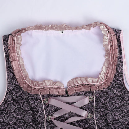 Oktoberfest Dirndlkleid mit Stickerei in Rosa mit Spitzenschürze und Bluse 
