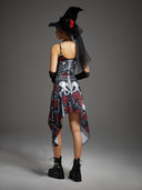 Women's Skeleton Rose Witch 4-Piece Halloween Costume Set