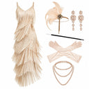 Women's Champagne 1920s Cascading Fringe Maxi 6-Piece Set