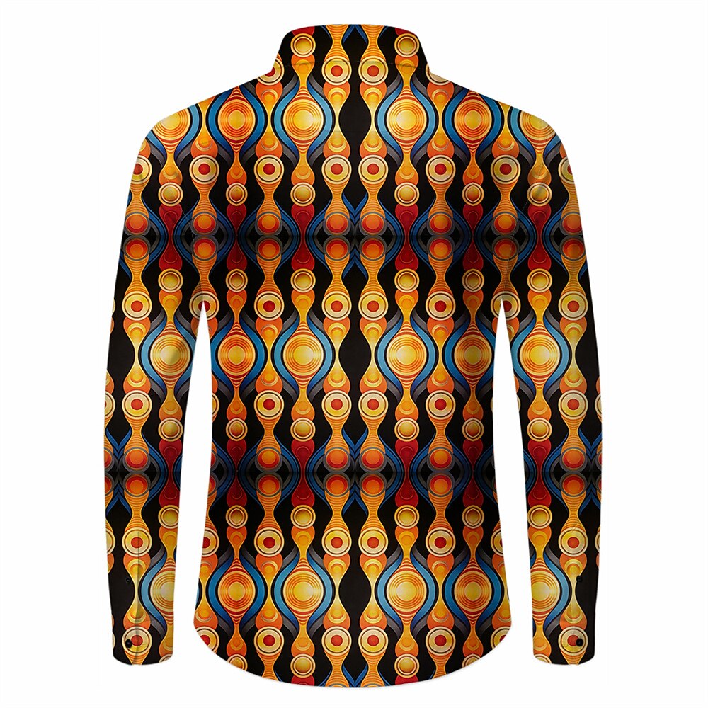Retro 70S Abstract Geometric Teardrop Long Sleeves Collar Shirt