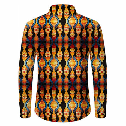 Retro 70S Abstract Geometric Teardrop Long Sleeves Collar Shirt