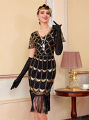 Abito Flapper Nero con Motivo a Paillettes