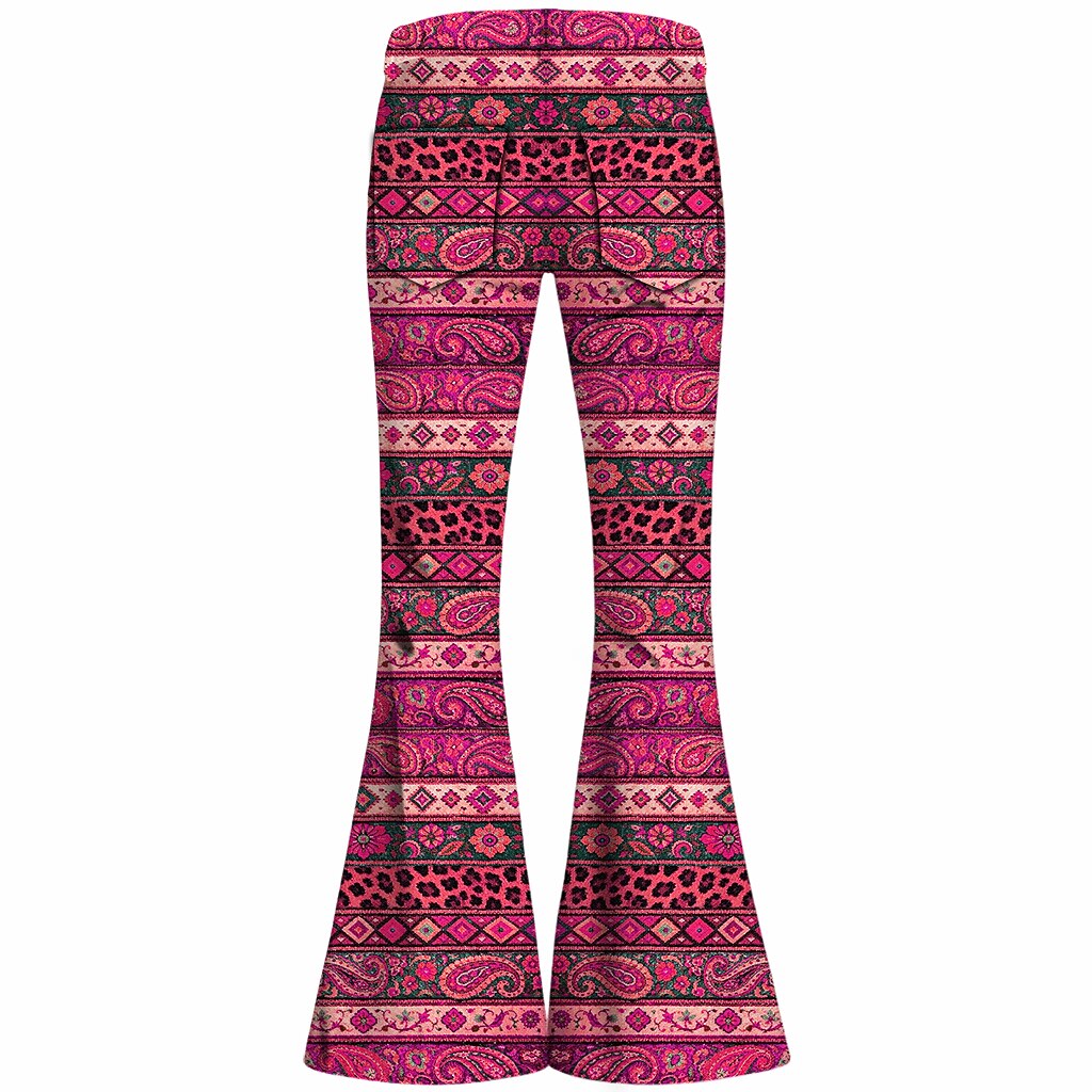 Retro 70s Boho Paisley Geometric High Waist Wide Flared Trousers